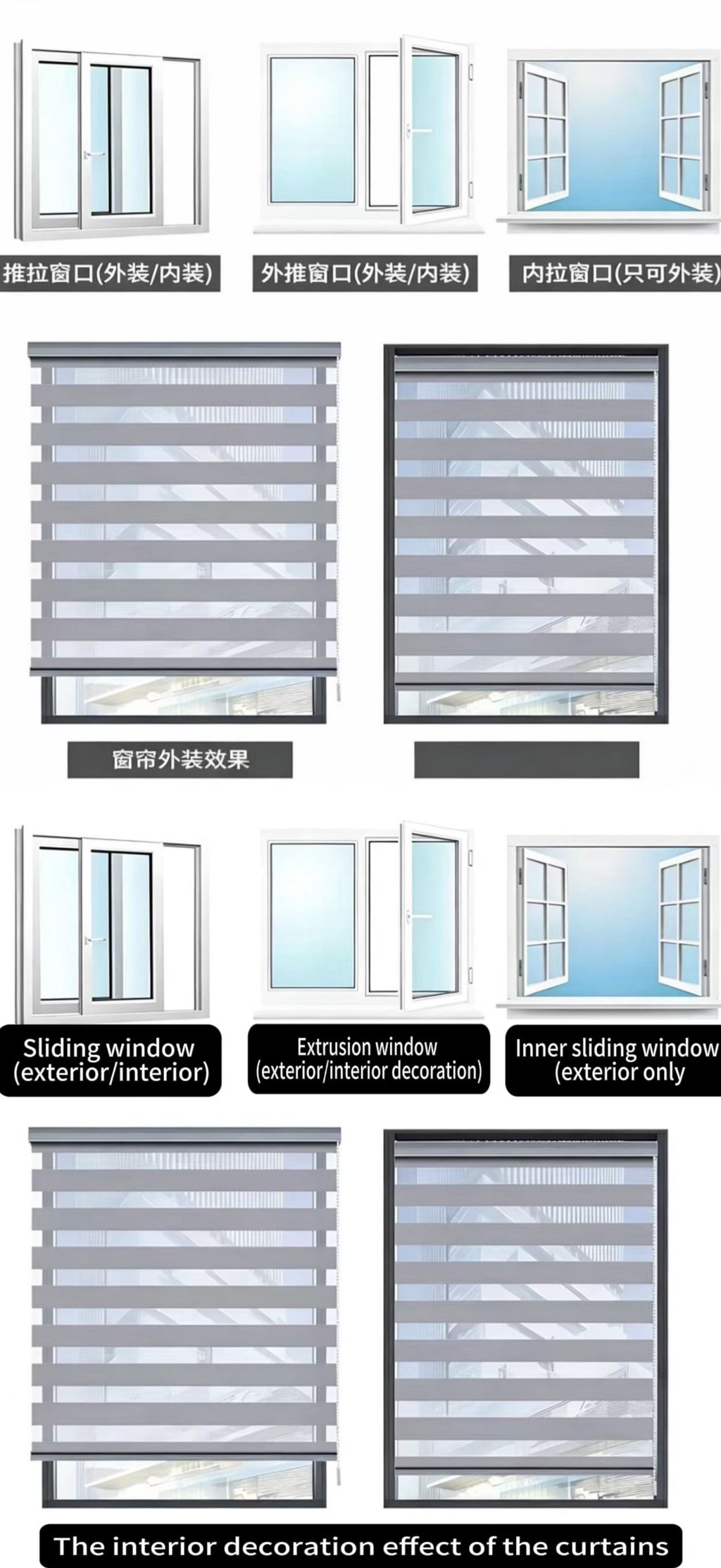 Easy installation of three types of curtains
