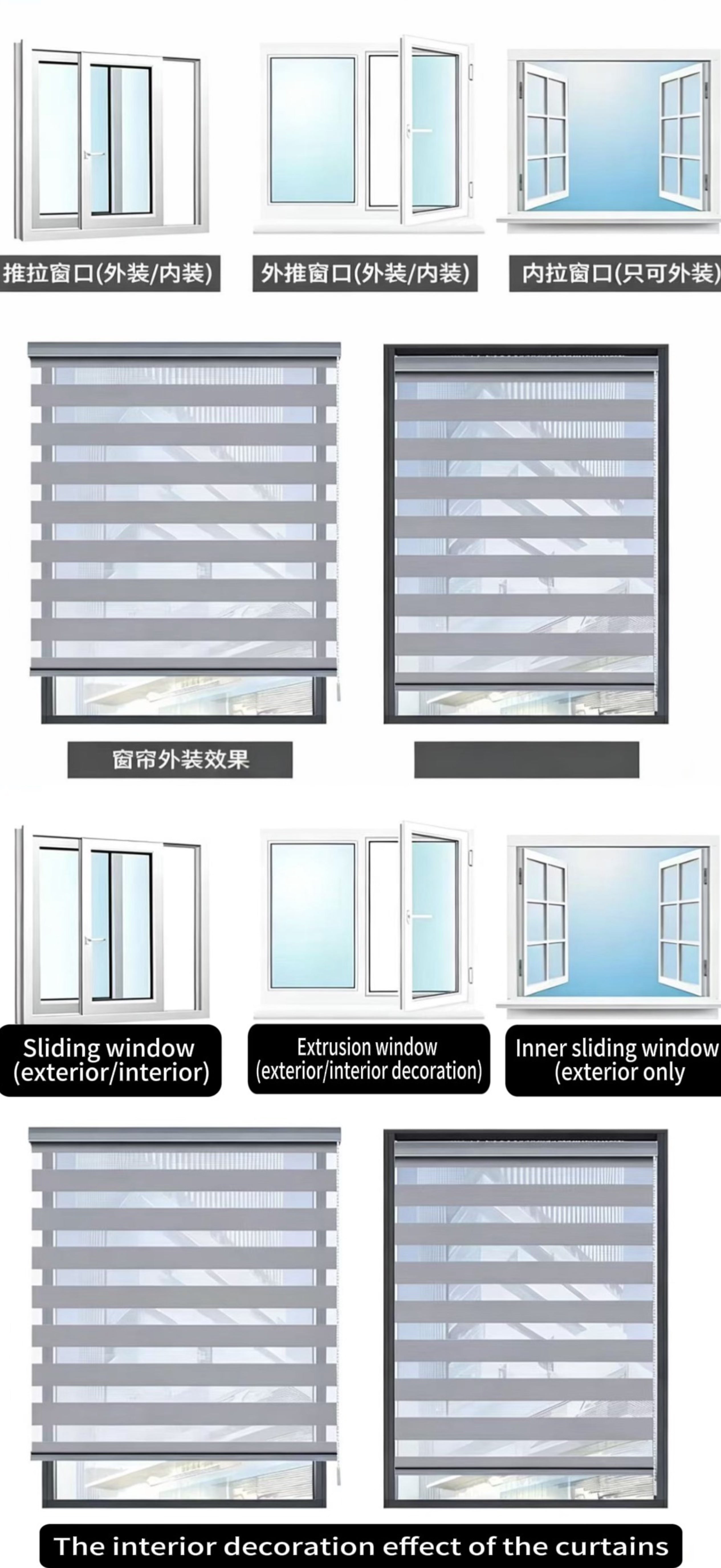 Easy installation of three types of curtains